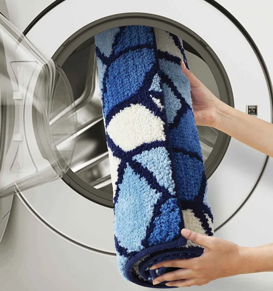 Ryan Quick Dry Polyester Bath Mat L.Blue and Cream
