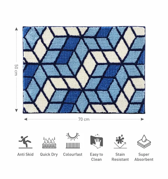 Ryan Quick Dry Polyester Bath Mat L.Blue and Cream