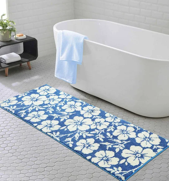 Ryan Quick Dry Polyester Bath Mat Blue Cream