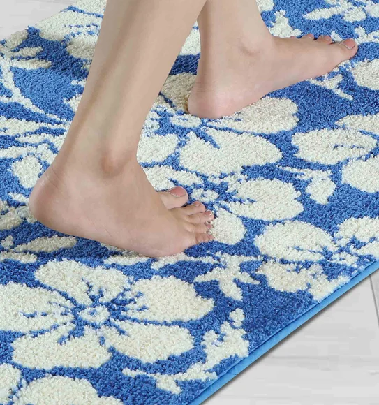 Ryan Quick Dry Polyester Bath Mat Blue Cream