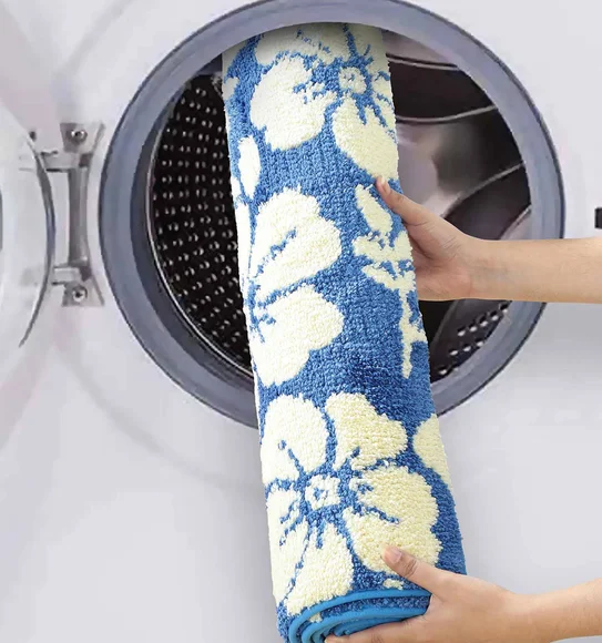Ryan Quick Dry Polyester Bath Mat Blue Cream
