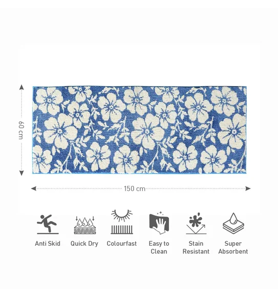 Ryan Quick Dry Polyester Bath Mat Blue Cream