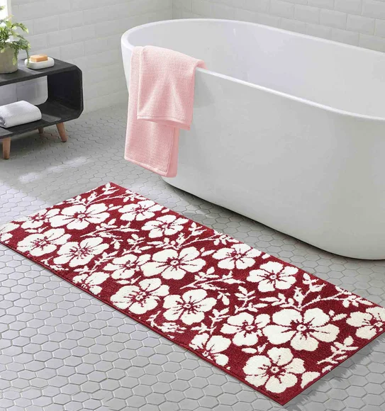 Ryan Quick Dry Polyester Bath Mat Red Cream