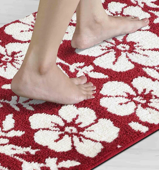Ryan Quick Dry Polyester Bath Mat Red Cream