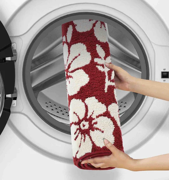 Ryan Quick Dry Polyester Bath Mat Red Cream