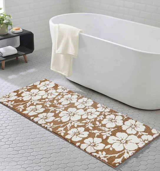 Ryan Quick Dry Polyester Bath Mat Camel and Cream