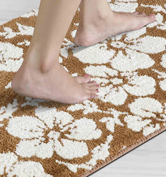 Ryan Quick Dry Polyester Bath Mat Camel and Cream
