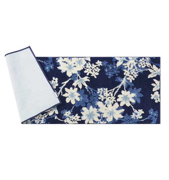 Ryan Quick Dry Polyester Bath Mat Blue and Cream