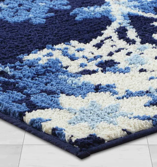 Ryan Quick Dry Polyester Bath Mat Blue and Cream