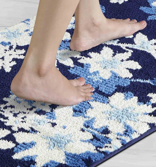 Ryan Quick Dry Polyester Bath Mat Blue and Cream