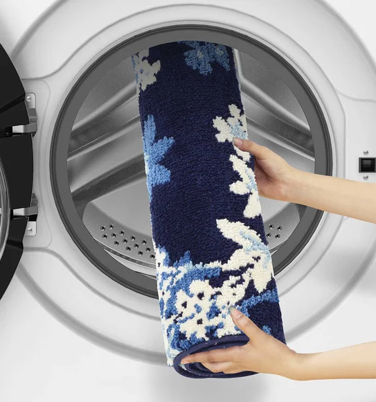 Ryan Quick Dry Polyester Bath Mat Blue and Cream