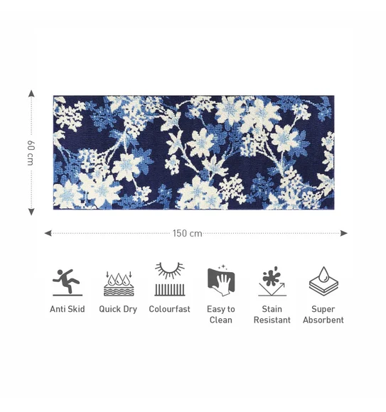 Ryan Quick Dry Polyester Bath Mat Blue and Cream