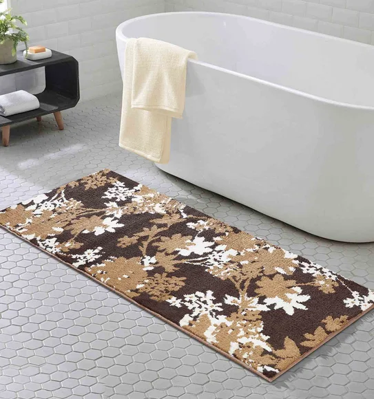 Ryan Quick Dry Polyester Bath Mat Brown Cream