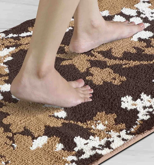 Ryan Quick Dry Polyester Bath Mat Brown Cream