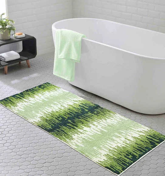 Ryan Quick Dry Polyester Bath Mat Green and Cream