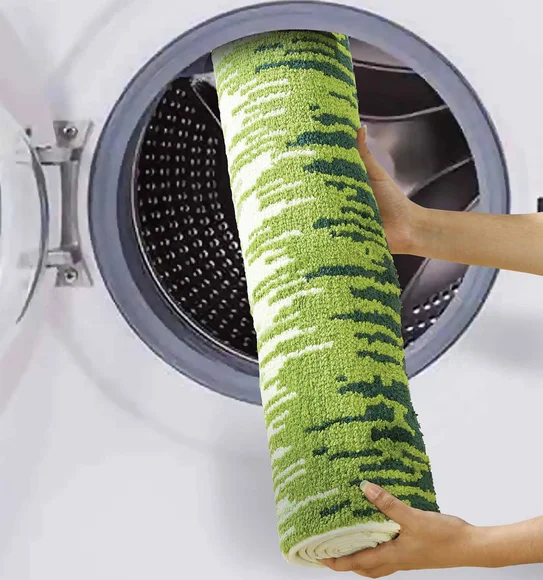 Ryan Quick Dry Polyester Bath Mat Green and Cream