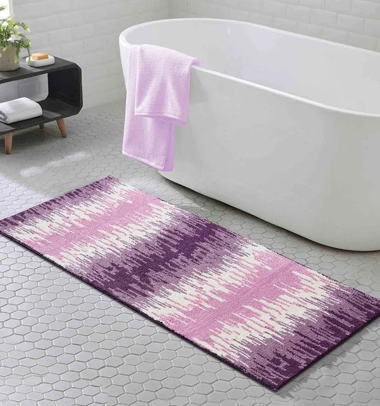 Ryan Quick Dry Polyester Bath Mat Mauve and Cream
