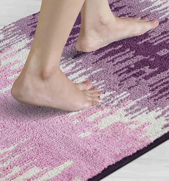 Ryan Quick Dry Polyester Bath Mat Mauve and Cream