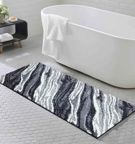 Ryan Quick Dry Polyester Bath Mat L.Grey and Cream