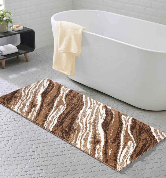 Ryan Quick Dry Polyester Bath Mat Brown and Cream