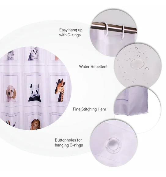 Glam Water Repellent Polyester Shower Curtain Brown White