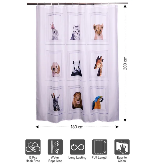 Glam Water Repellent Polyester Shower Curtain Brown White