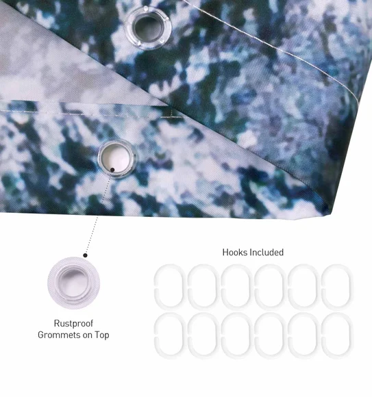 Glam Water Repellent Polyester Shower Curtain Blue