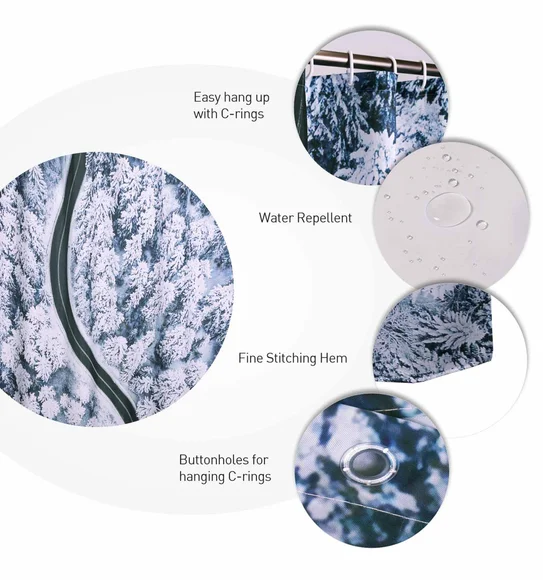 Glam Water Repellent Polyester Shower Curtain Blue