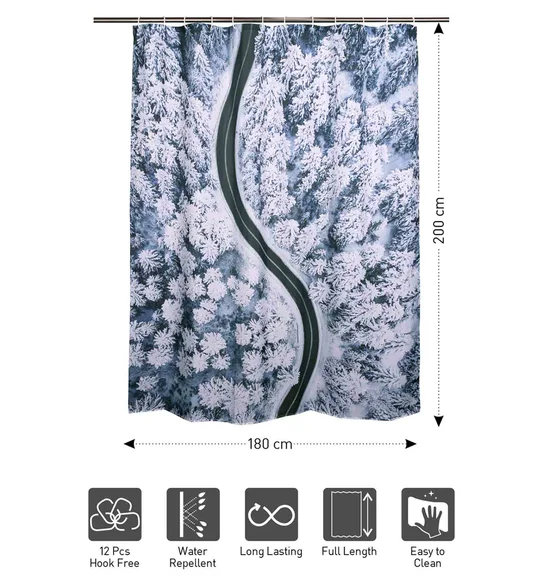 Glam Water Repellent Polyester Shower Curtain Blue