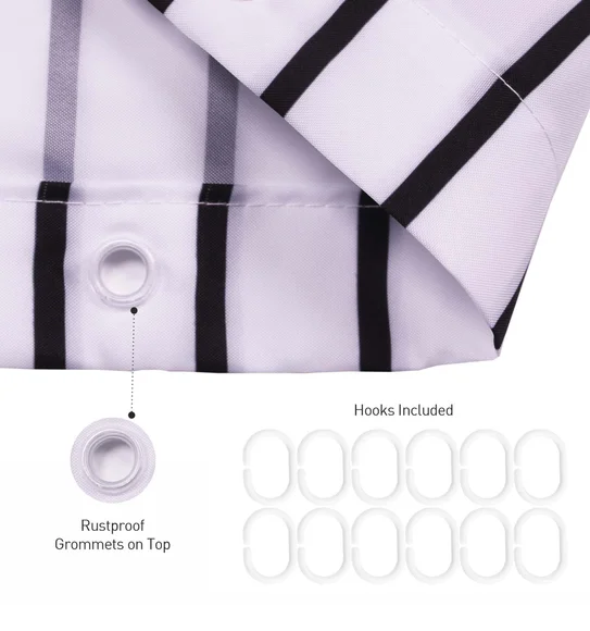 Glam Water Repellent Polyester Shower Curtain Black