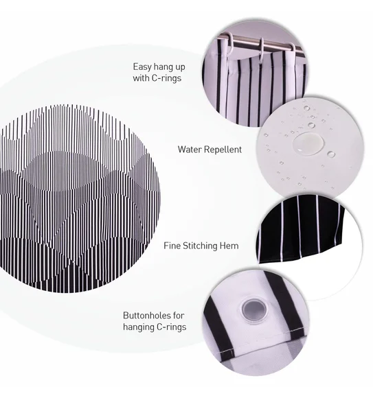 Glam Water Repellent Polyester Shower Curtain Black