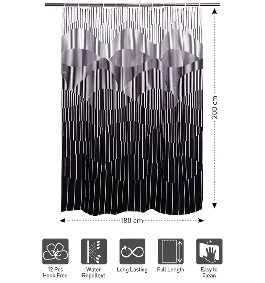 Glam Water Repellent Polyester Shower Curtain Black