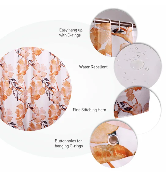 Glam Water Repellent Polyester Shower Curtain Yellow White