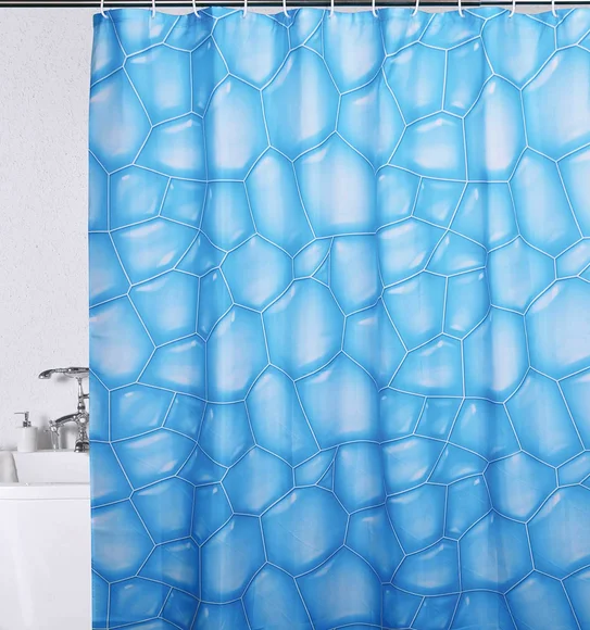 Glam Water Repellent Polyester Shower Curtain Blue White