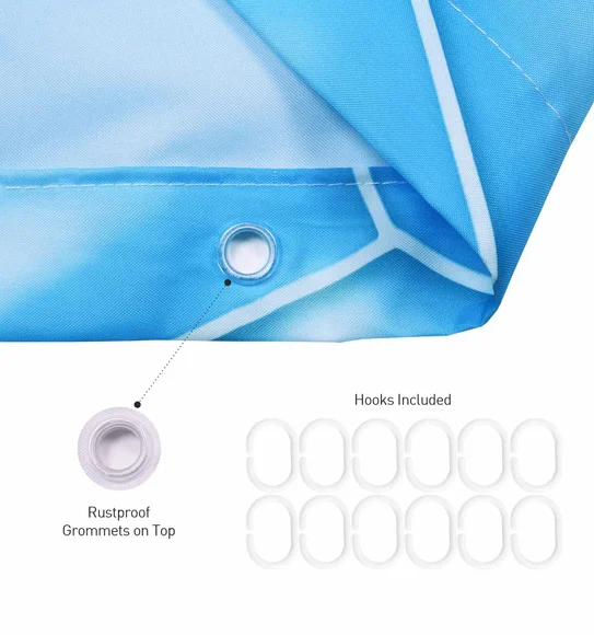 Glam Water Repellent Polyester Shower Curtain Blue White