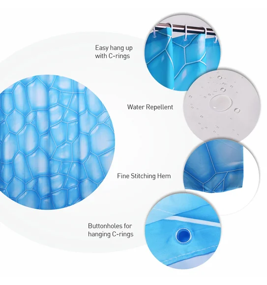 Glam Water Repellent Polyester Shower Curtain Blue White