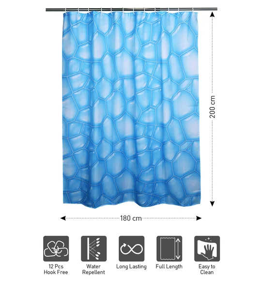 Glam Water Repellent Polyester Shower Curtain Blue White