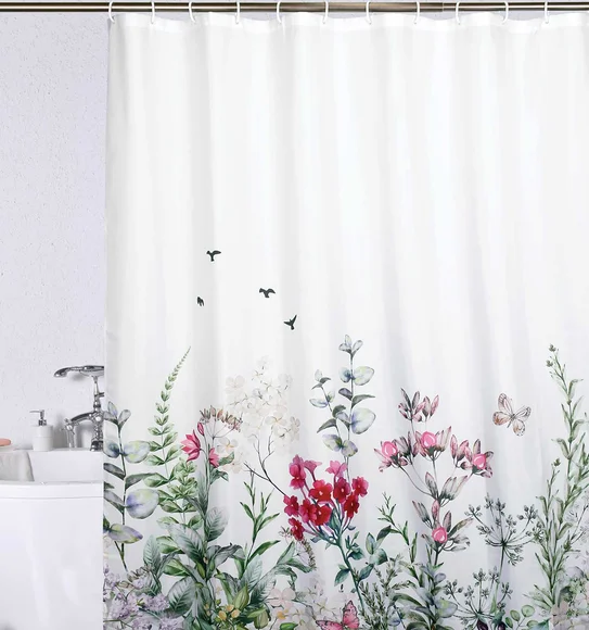 Glam Water Repellent Polyester Shower Curtain Pink