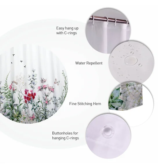 Glam Water Repellent Polyester Shower Curtain Pink