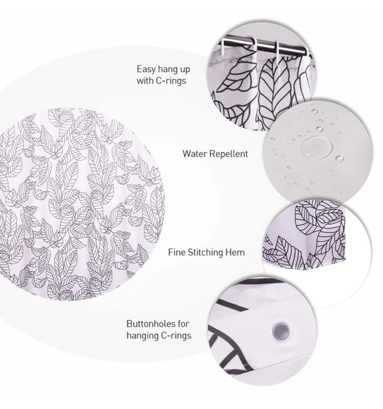 Glam Water Repellent Polyester Shower Curtain D Grey