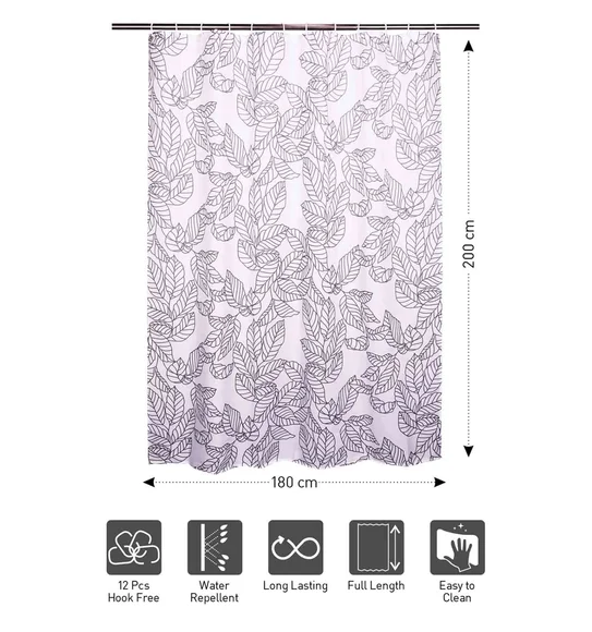 Glam Water Repellent Polyester Shower Curtain D Grey
