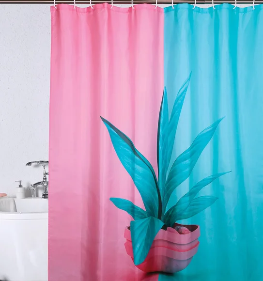 Glam Water Repellent Polyester Shower Curtain Pink Blue