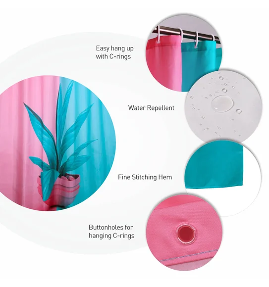 Glam Water Repellent Polyester Shower Curtain Pink Blue