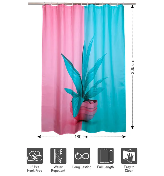 Glam Water Repellent Polyester Shower Curtain Pink Blue