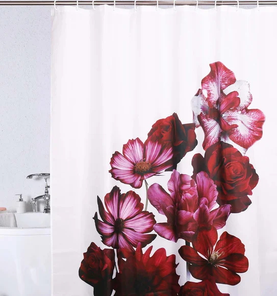 Glam Water Repellent Polyester Shower Curtain Red