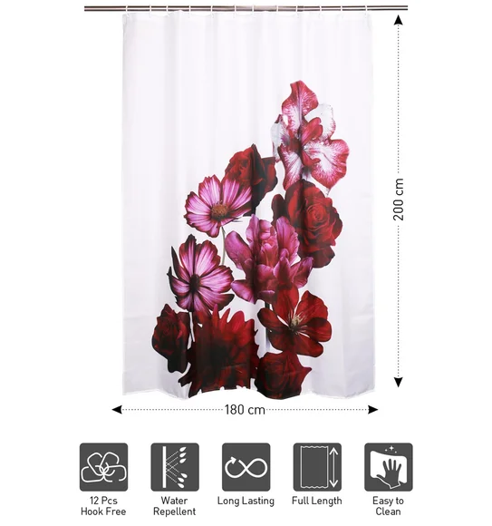 Glam Water Repellent Polyester Shower Curtain Red