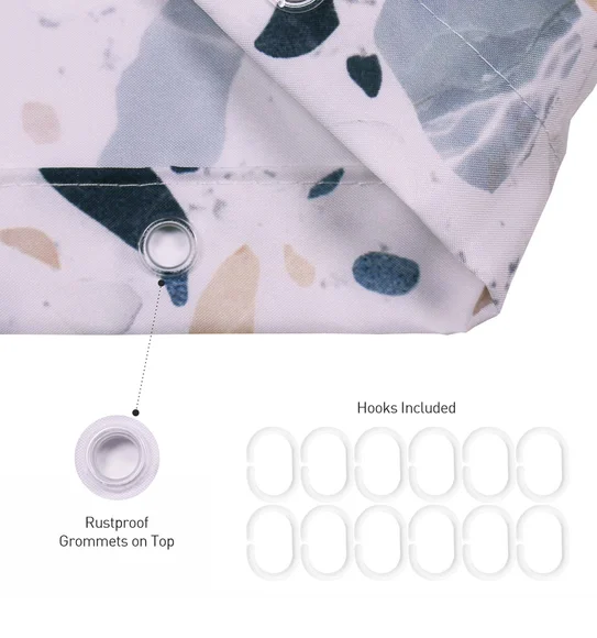 Glam Water Repellent Polyester Shower Curtain White