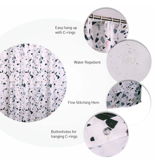 Glam Water Repellent Polyester Shower Curtain White