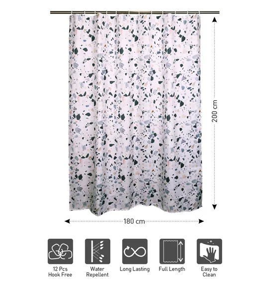 Glam Water Repellent Polyester Shower Curtain White