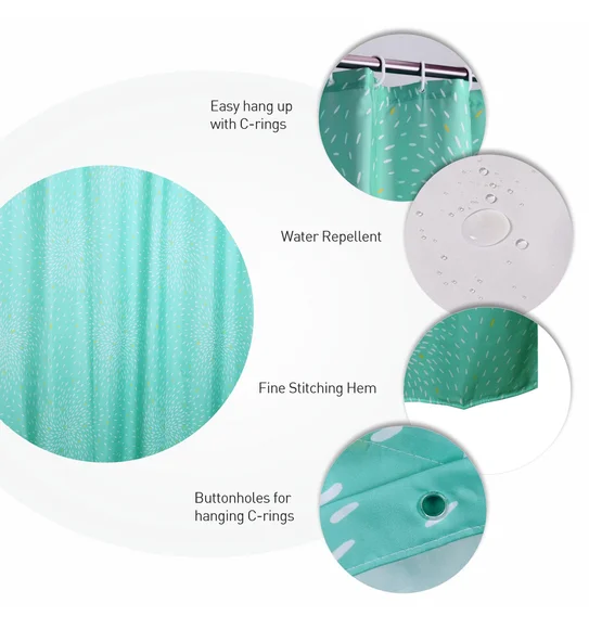 Glam Water Repellent Polyester Shower Curtain Aqua